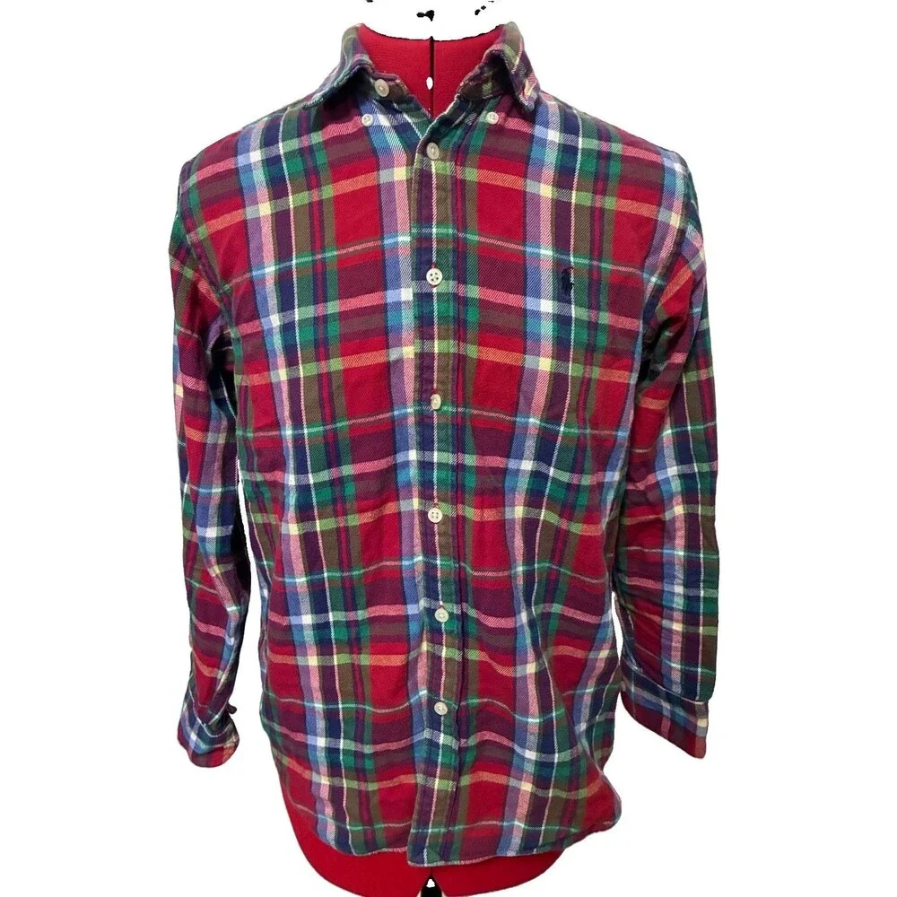 Ralph Lauren Red Plaid Flannel Long Sleeve Boys Size 14/16
